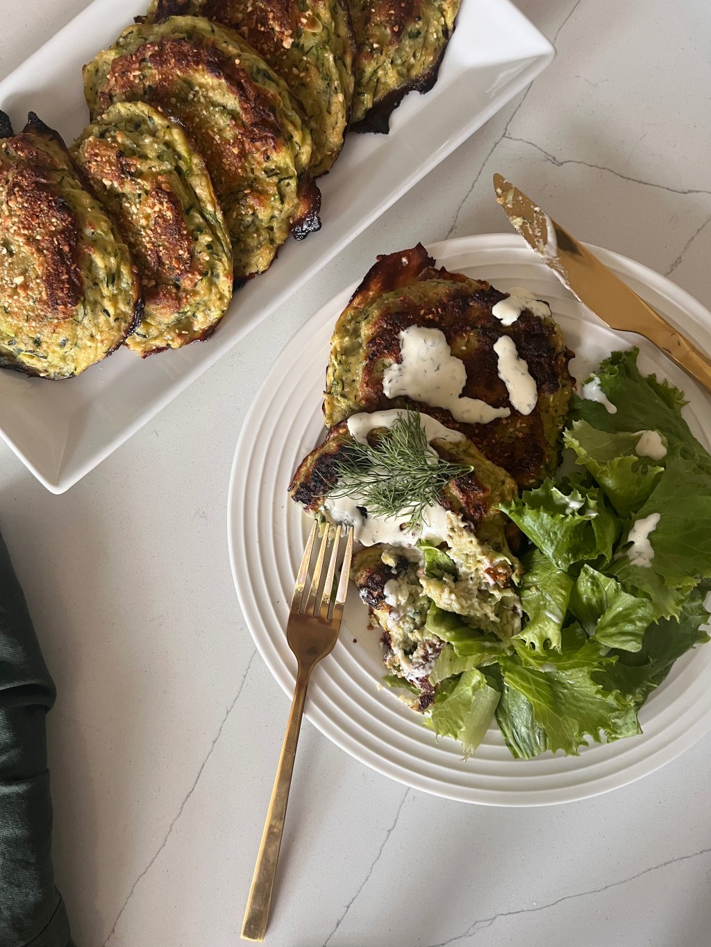 Baked Zucchini Fritters                            w/ Yogurt Dill&nbsp;Aioli